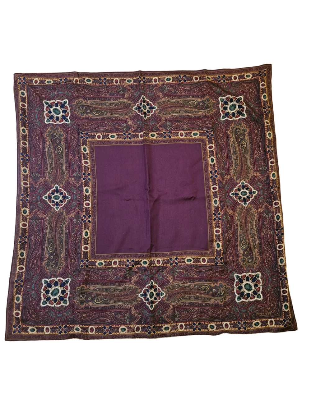 Vintage CHANEL Bordeaux Multi Color Silk Scarf‎ - Picture 2 of 6